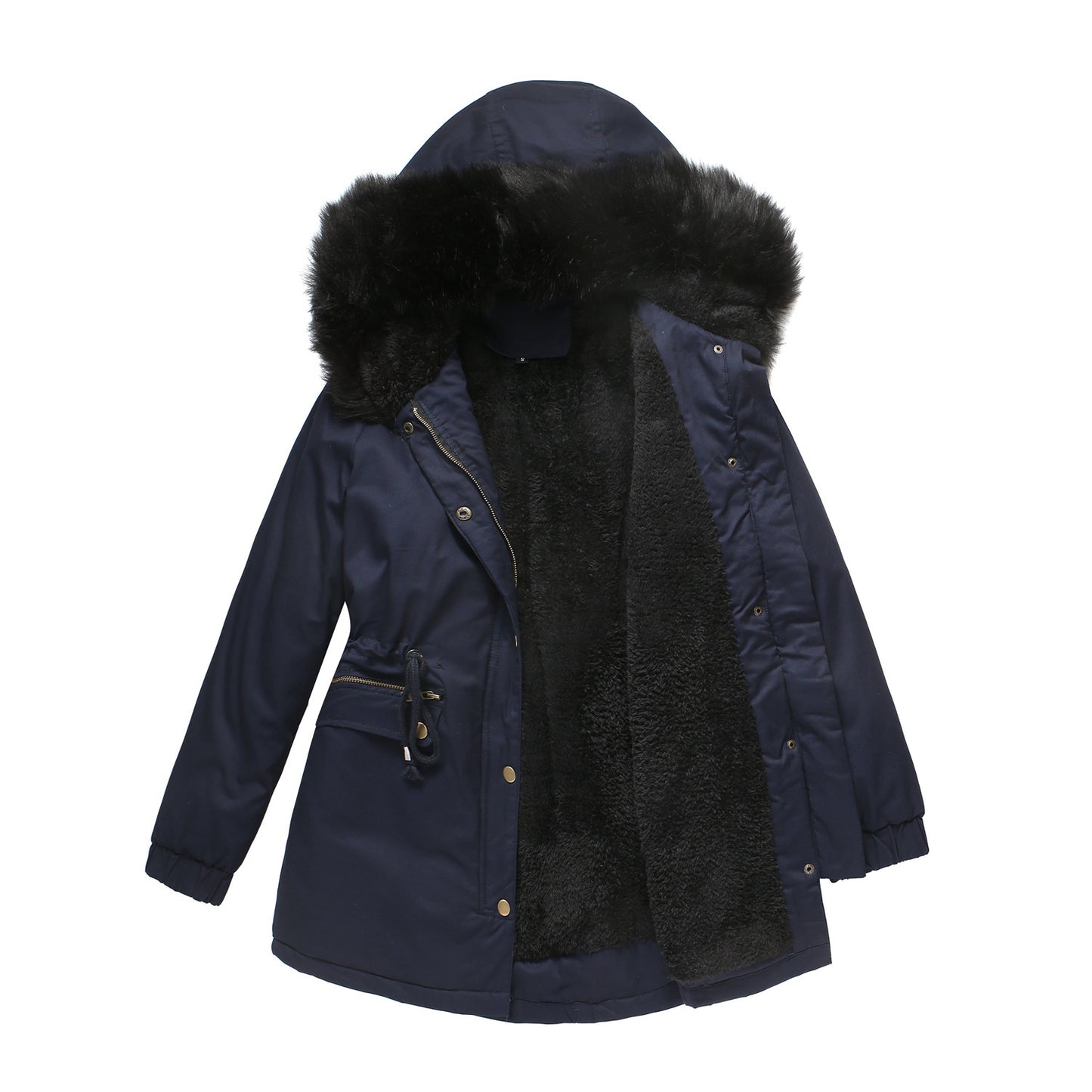 Hooded Warm Jacket With Fur Collar Loose Cotton