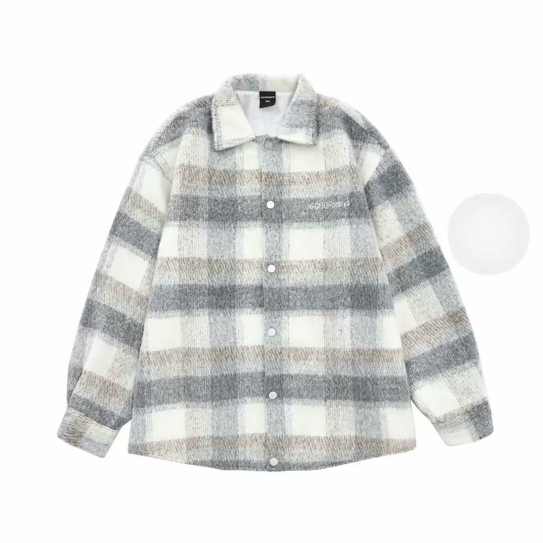 Autumn And Winter New American Retro Contrast Color Check Cardigan Coat Men