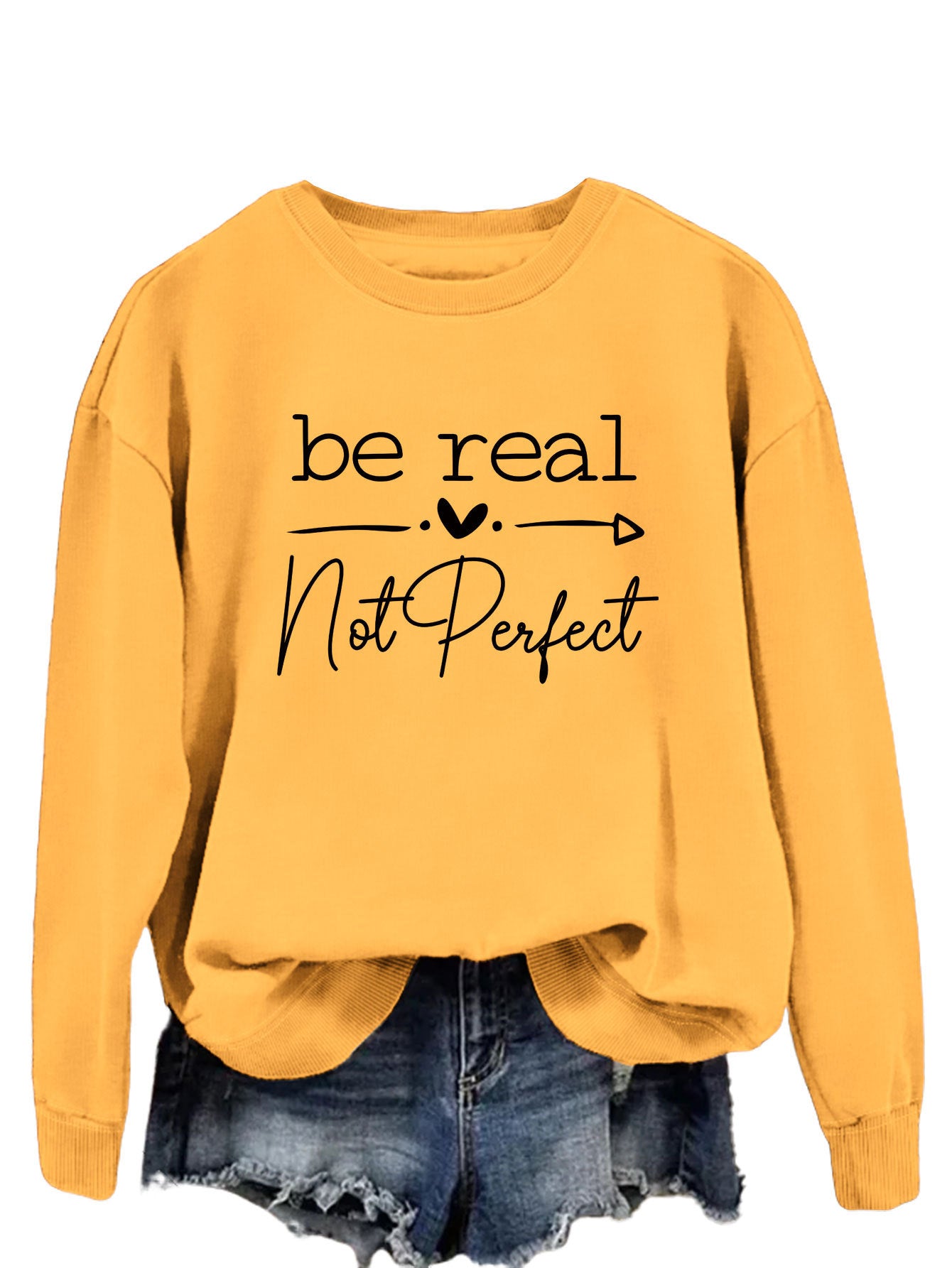 Simple Letter Be Real Not Perfect Printed Pullover Loose-fitting Long Sleeves Sweatshirt