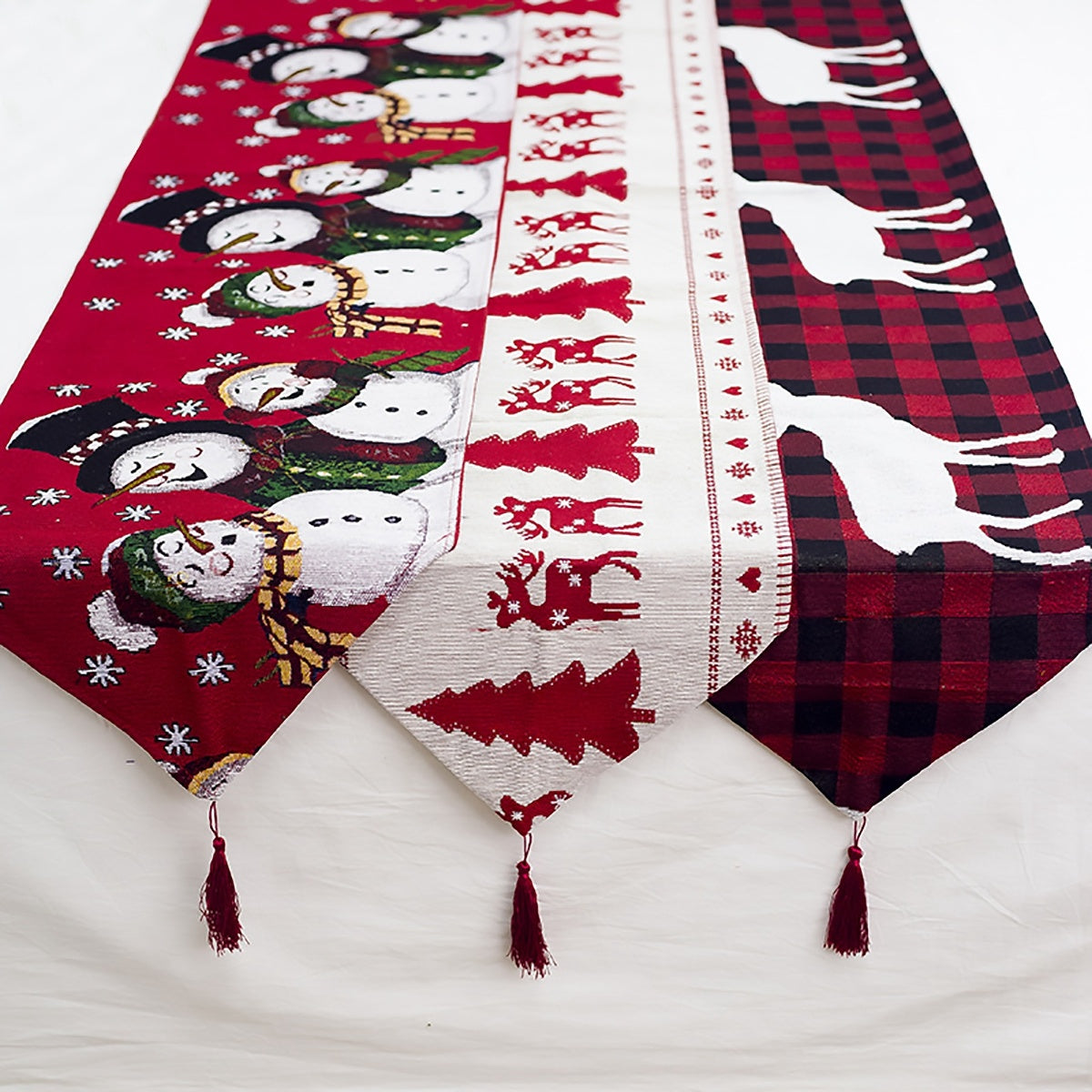 Christmas Elk Snowman Table Runner Merry X-Mas