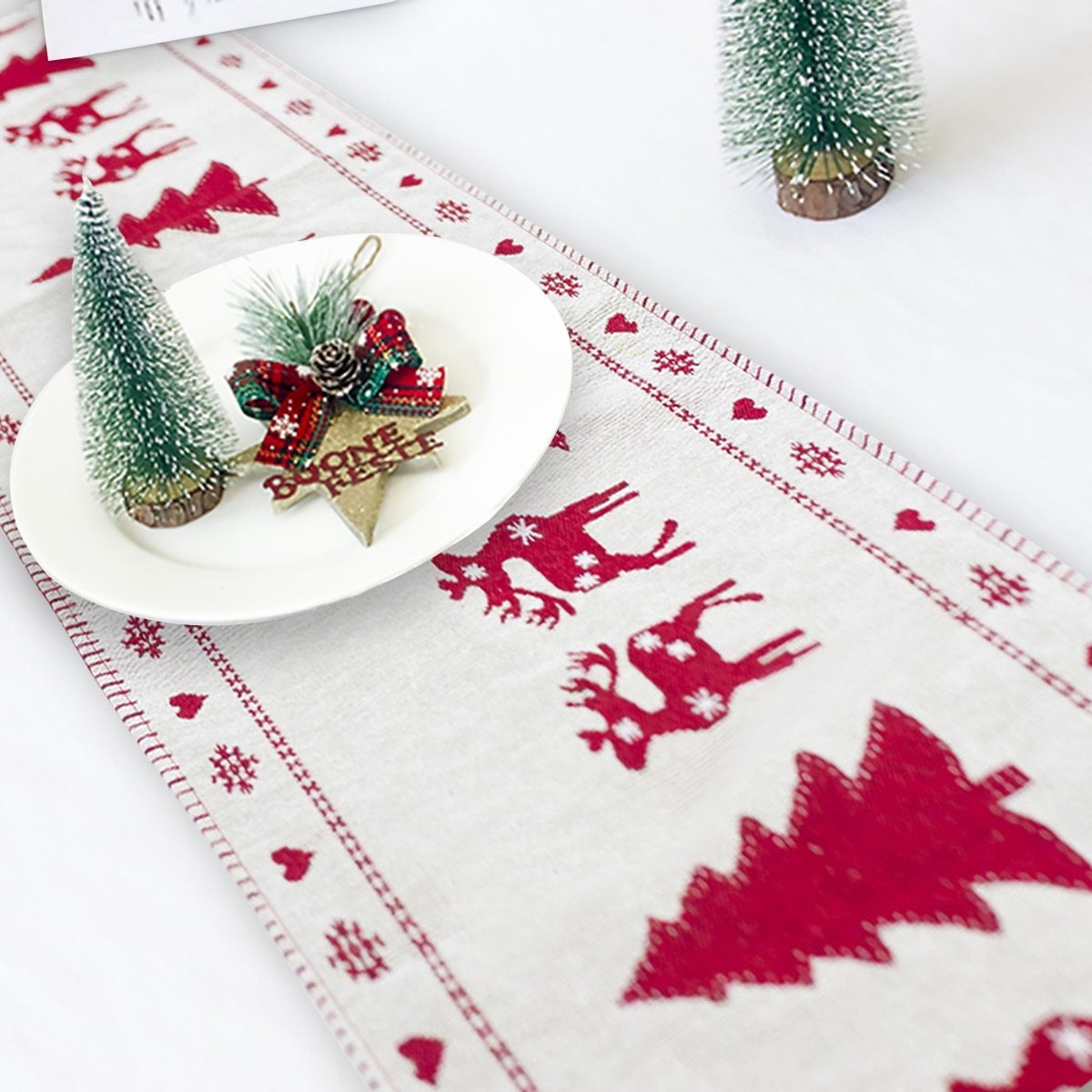 Christmas Elk Snowman Table Runner Merry X-Mas