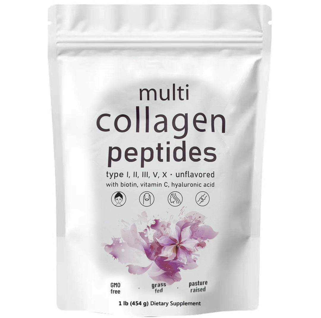 Multi Collagen Peptides Powder, 16 Oz - Hydrolyzed Protein Peptides Type I,II,III,V,X With Hyaluronic Acid, Biotin Vitamin C - Unflavored - Keto & Paleo Friendly, Ez Mix In Drinks