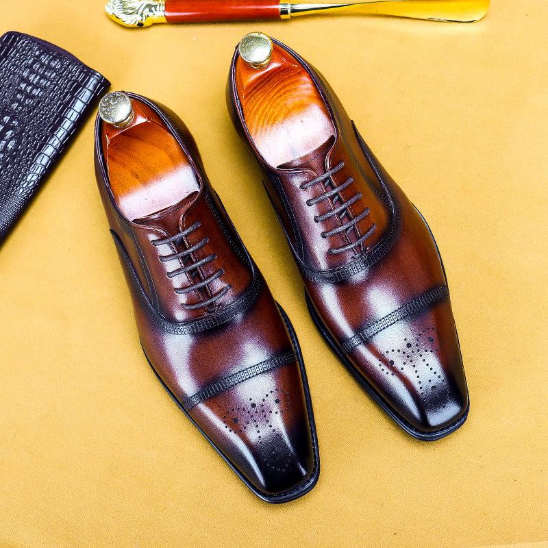 Three-Joint Leather Shoes Leather Carved Oxford Shoes - Mens Italian Design