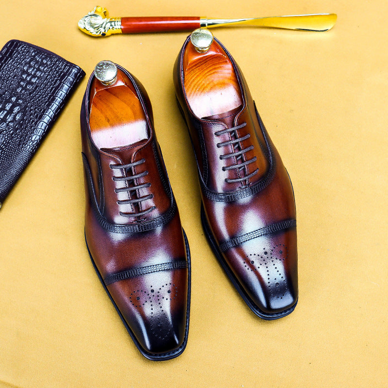 Three-Joint Leather Shoes Leather Carved Oxford Shoes - Mens Italian Design