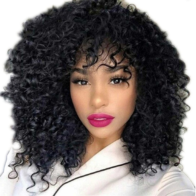 African Short Curly Hair Female Wigs, Fluffy Small Curly Bangs - Women