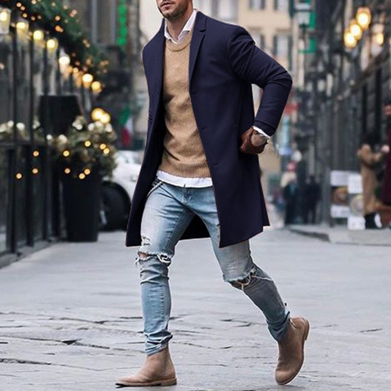 Fashion Winter Men's Trench Long Jackets Coats Overcoat Classic Jackets