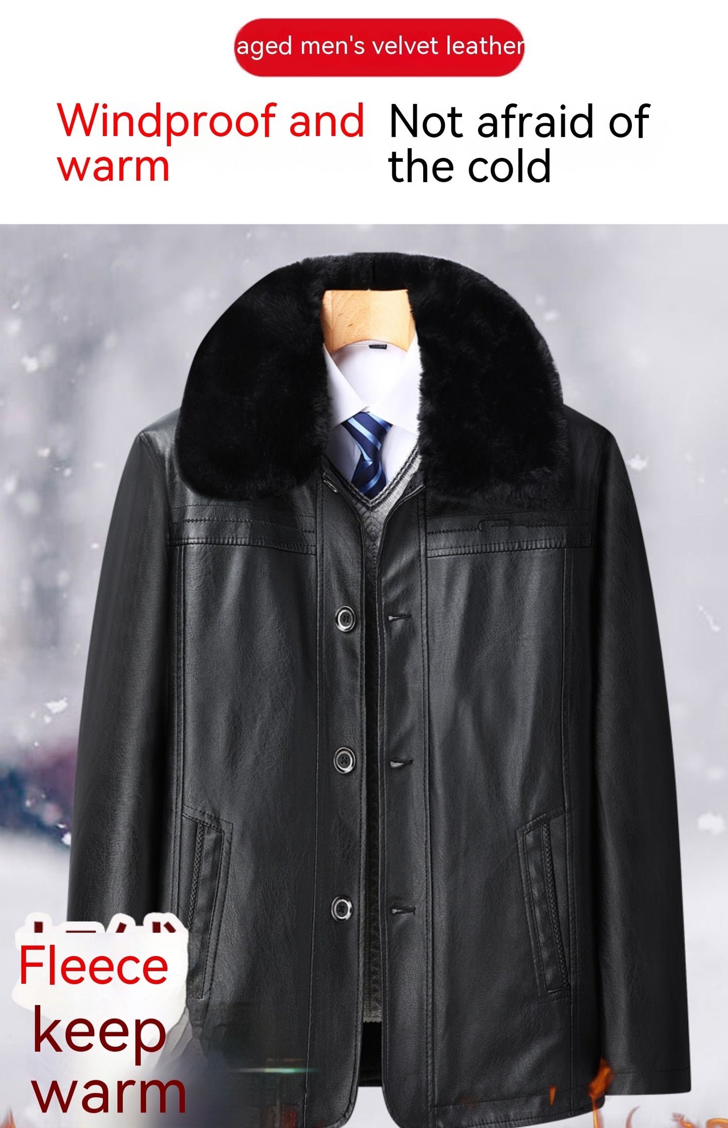 Middle-aged And Elderly Men's Leather Jacket Velvet Padded Thickened Coat Winter Leather Jacket