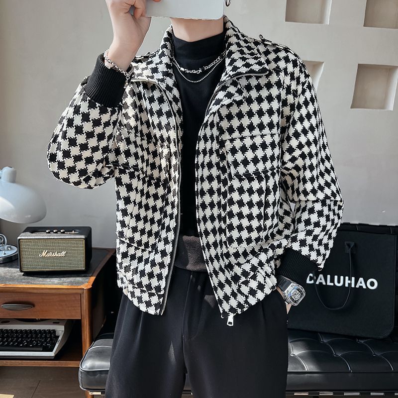 British Style Men's Houndstooth Coat Men's High-grade Short Jacket Autumn And Winter