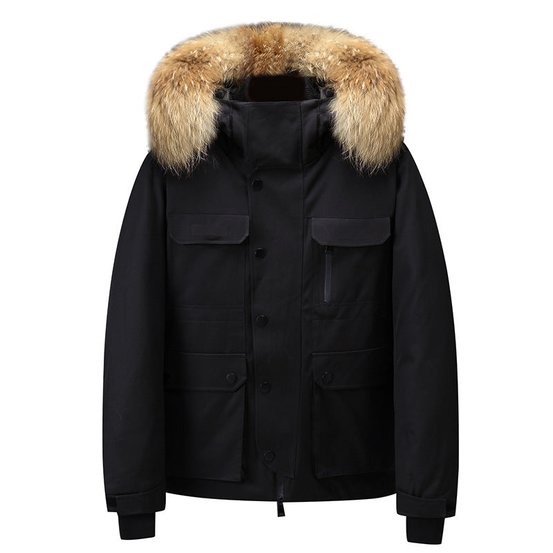 Men's Hooded Down Jacket Thick Warm Coat Fur Collar