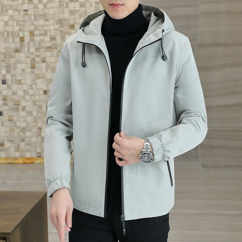 Coat Men's Autumn And Winter New Hooded Fleece-lined Thickened Solid Colour Men's Jacket