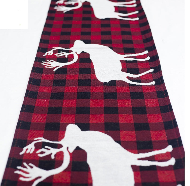 Christmas Elk Snowman Table Runner Merry X-Mas