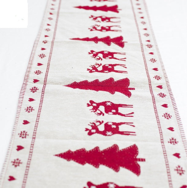 Christmas Elk Snowman Table Runner Merry X-Mas