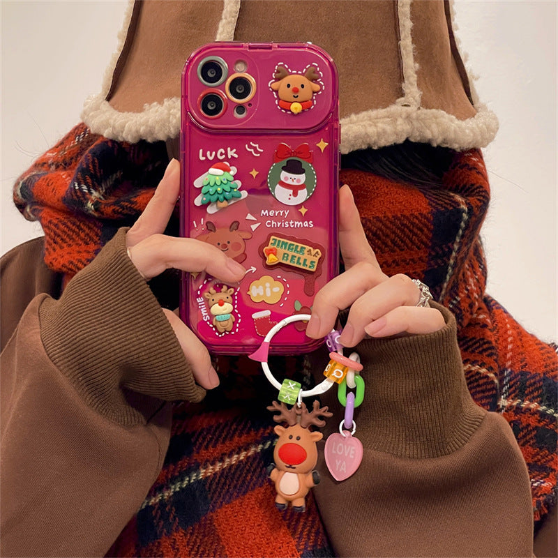 Xmas Santa Claus Cute Elk Hat Pendant Flip Christmas Phone Case For I Phone 15 14 13 12 11 Pro Max Pro