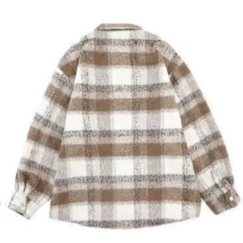 Autumn And Winter New American Retro Contrast Color Check Cardigan Coat Men