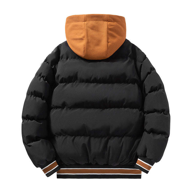 Fashion Letter Hooded Cotton Coat Winter Warm Solid Zipper Jacket For Men Teenagers Clothing