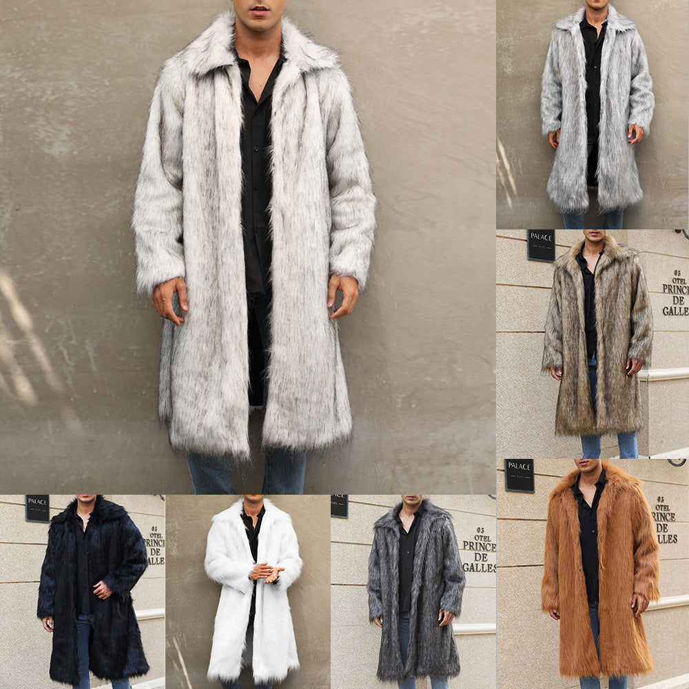 European And American Fall Winter Men Long Imitation Fur Coat Popular Men's Imitation Fox Fur Warm Coat