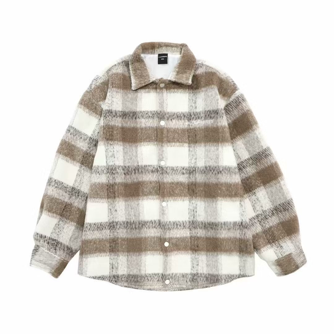 Autumn And Winter New American Retro Contrast Color Check Cardigan Coat Men