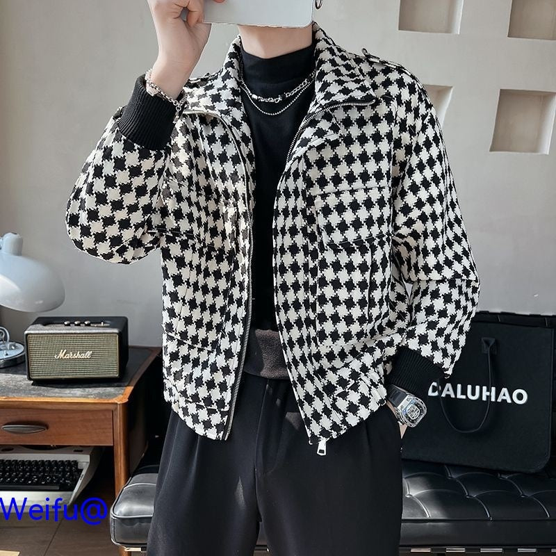 British Style Men's Houndstooth Coat Men's High-grade Short Jacket Autumn And Winter