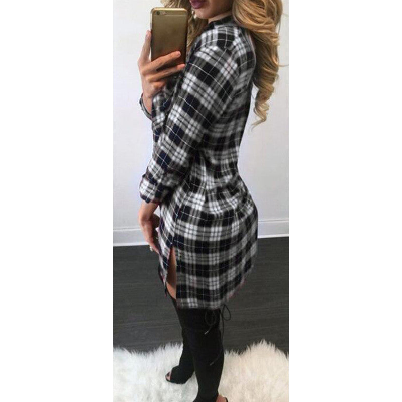 Plaid straps split dress - Women