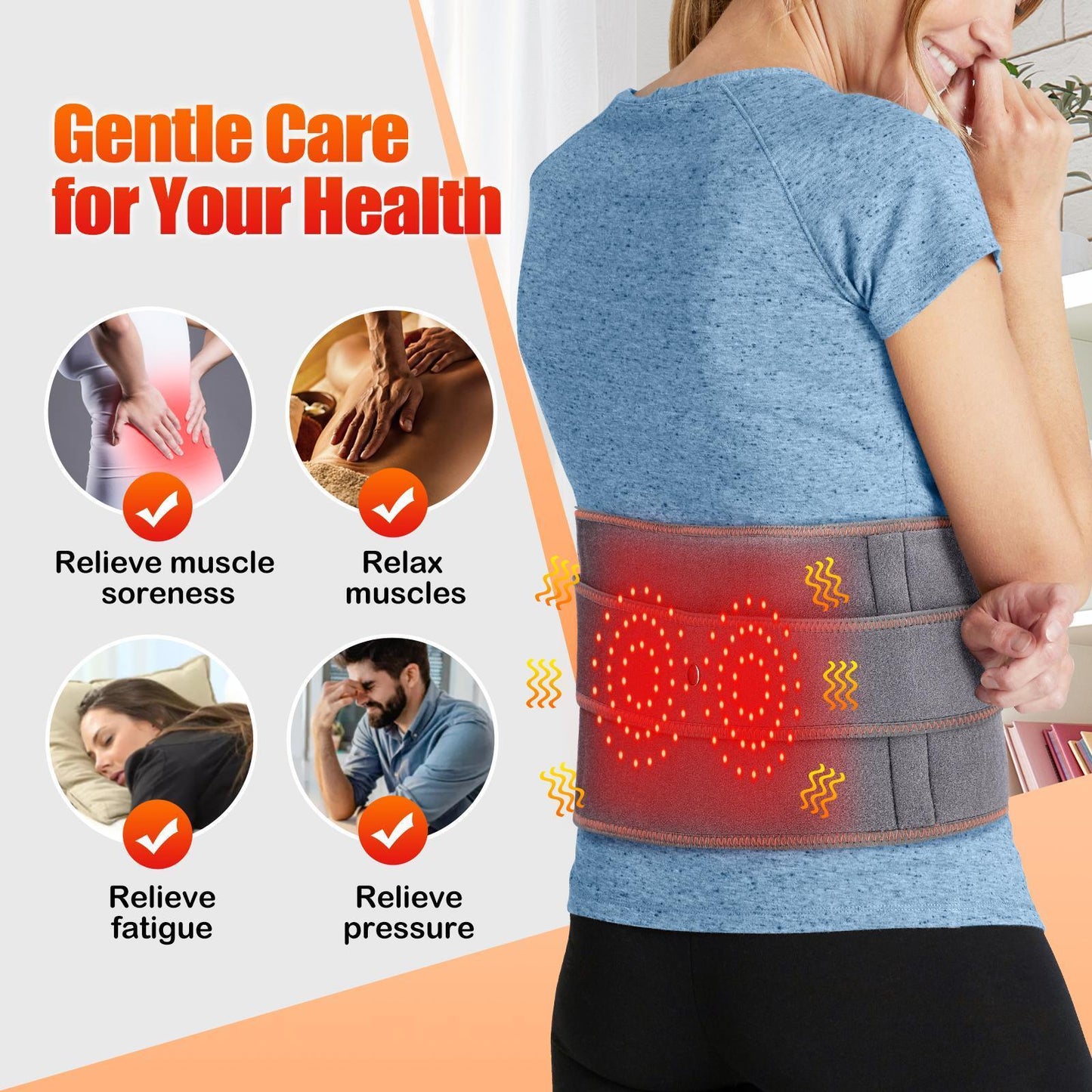 Cordless Heating Pad For Waist, Heated Waist Massager, Heated Waist Massage With 3 Heating & Vibration Modes, Waist Heat Support Belt For Men