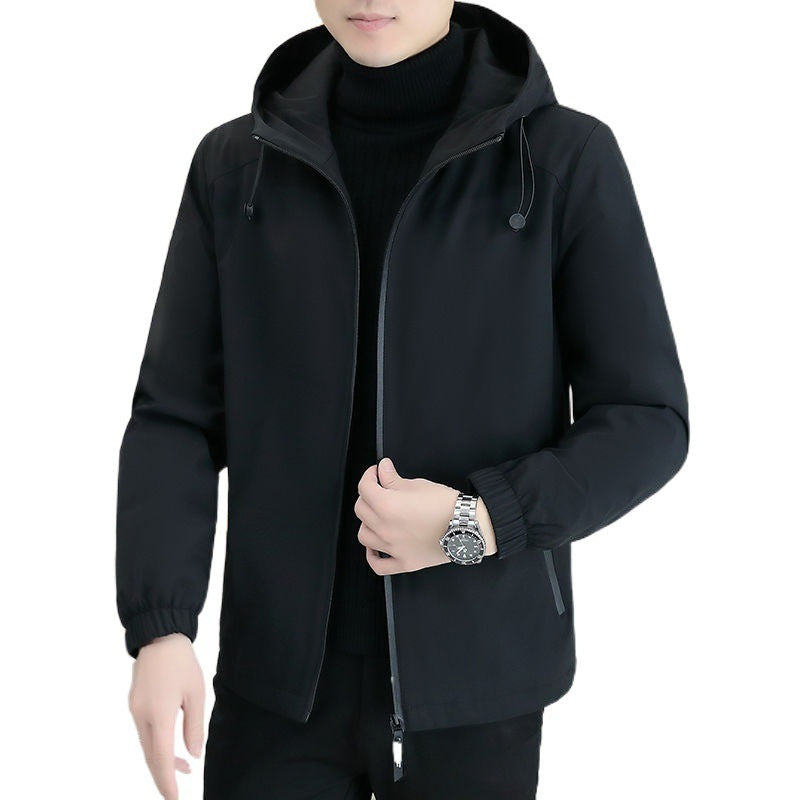 Coat Men's Autumn And Winter New Hooded Fleece-lined Thickened Solid Colour Men's Jacket