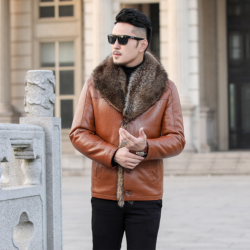 Men's Winter Thickened Leather Jacket Coat