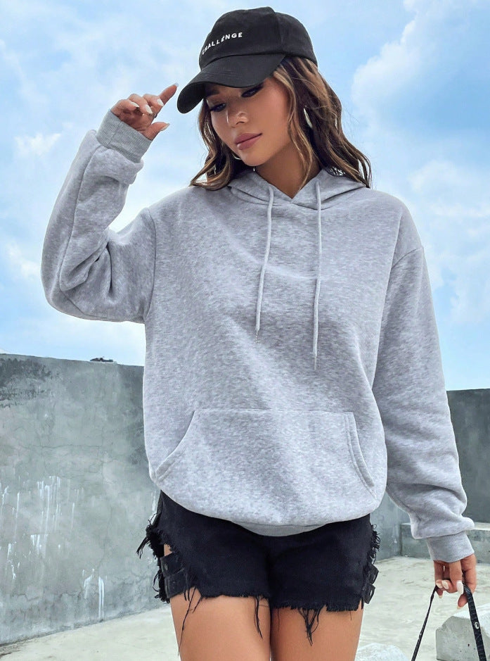 All-matching Fleece-lined Hooded Pocket Sweatshirt