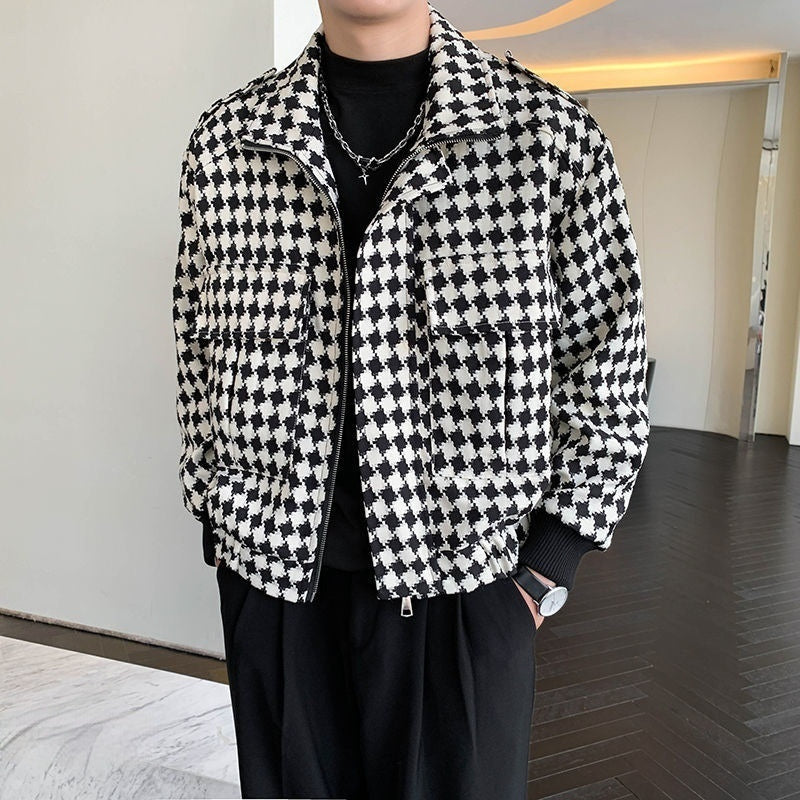 British Style Men's Houndstooth Coat Men's High-grade Short Jacket Autumn And Winter