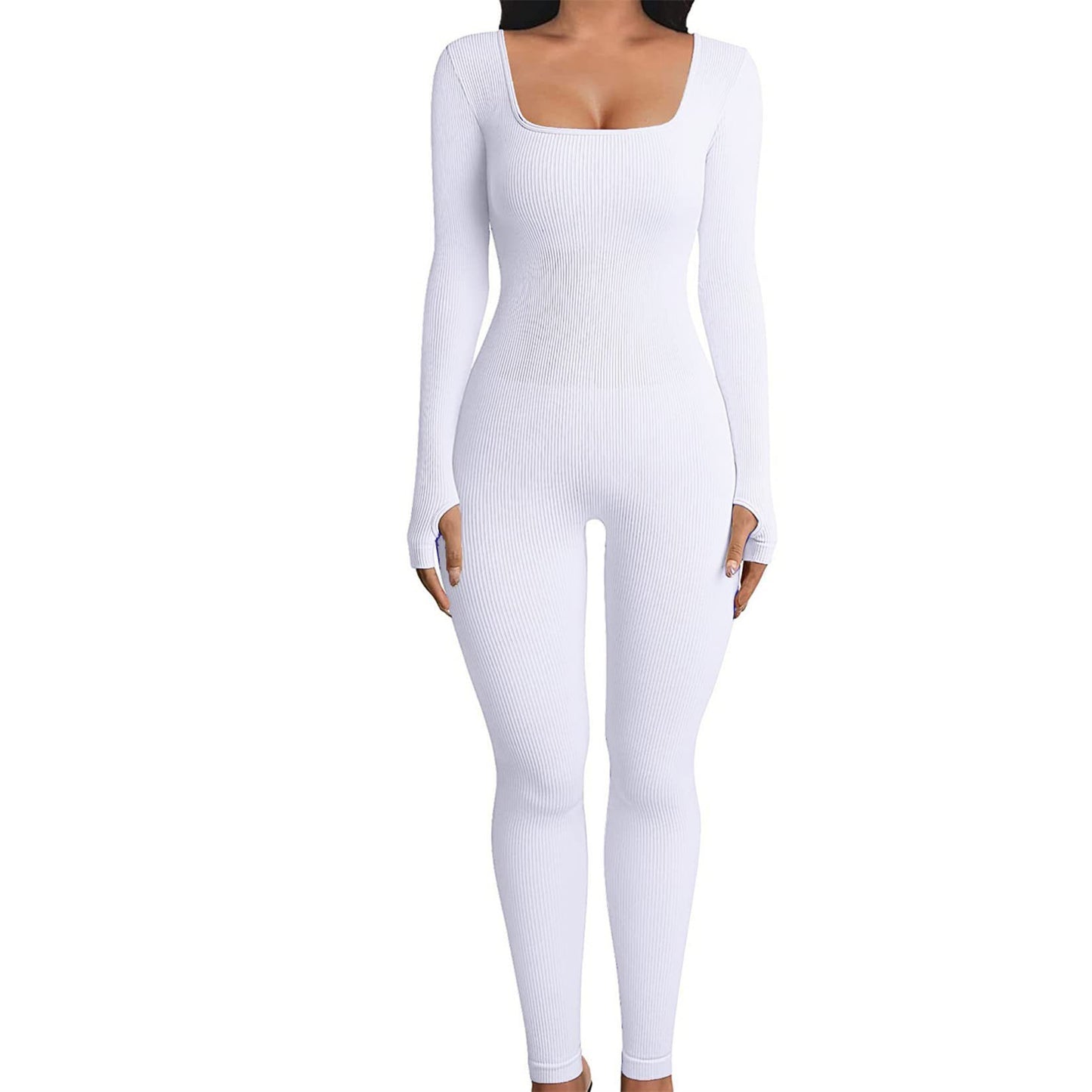 Threaded Square Collar Buttocks Slim Jumpsuit