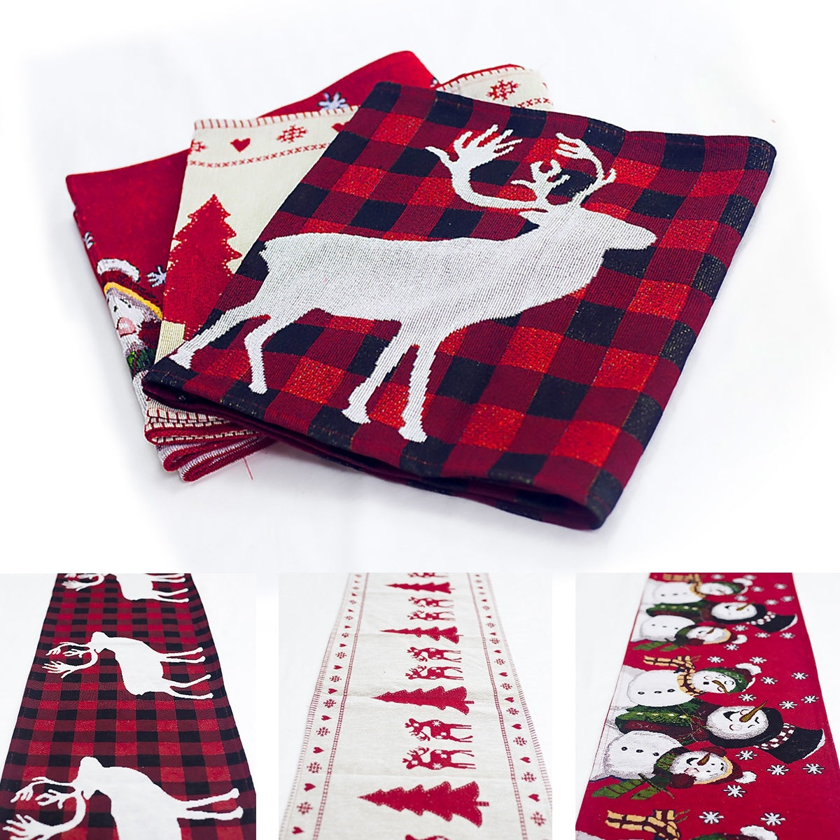 Christmas Elk Snowman Table Runner Merry X-Mas