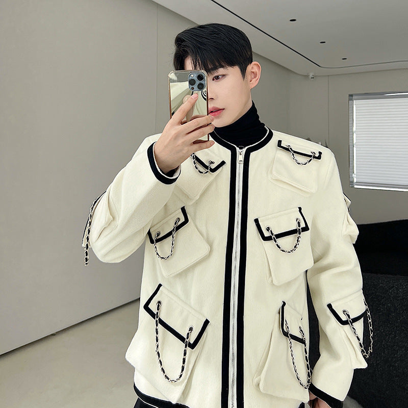 Autumn And Winter Classic Style Temperament Multi-pocket Chain Heavy Industry Coat