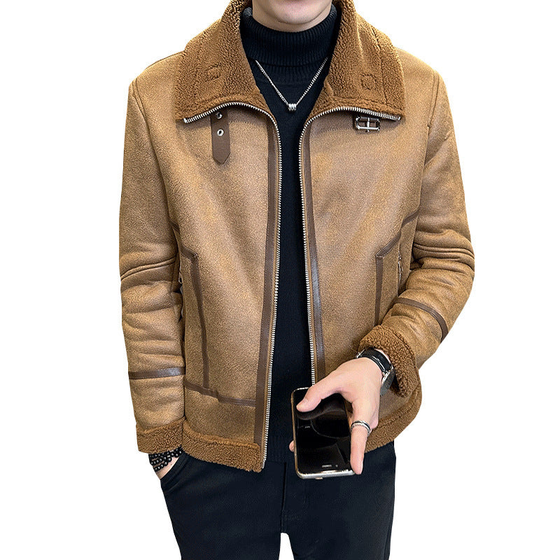 Winter Fur Integrated Lamb Fur Fleece-lined Thick Leather Coat Men