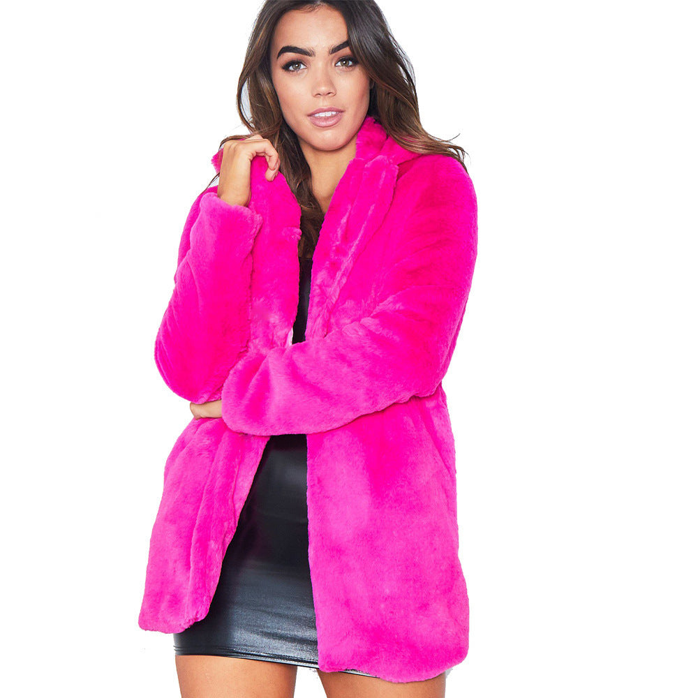 Faux Fur Coat Women Long Sleeve Warm Thick Wave Jackets Plus Size Coat Winter Black Yellow Rose Red Fur Coats Autumn