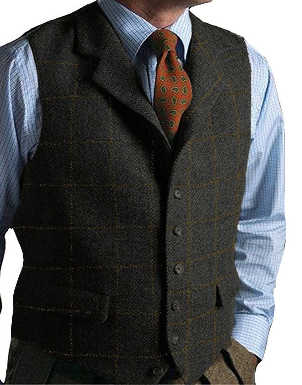 men suits plaid tweed gilet