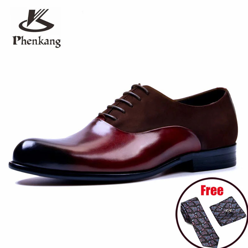 New collection Phenkang  Genuine Leather Oxford Shoes For Men Italian 2020 Dress Shoes Wedding Laces Leather Business Shoes FREE - SHIPPING