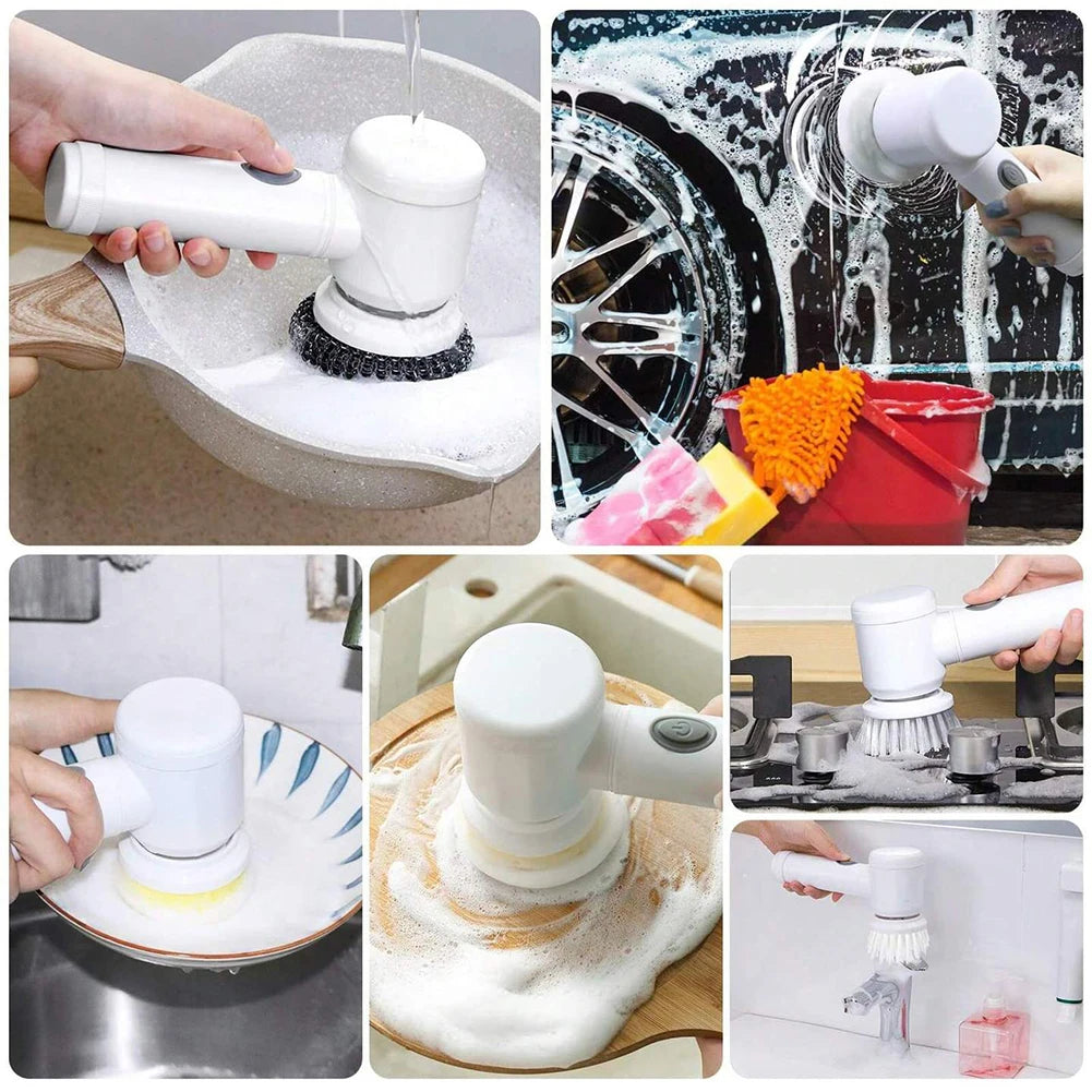 Electric Spin Scrubber Rechargeable with 5Pcs Brush Heads Home Electric Rotary Scrubber Bathtub Tile Professional Cleaning Brush