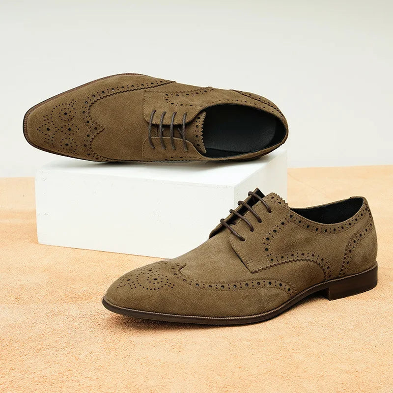 Handmade Quality Comfortable British  Cowhide Suede Man 2024-2025 Dress Shoes Genuine Leather Trend Elegant Wedding Brogue Shoes Men Shipping FREE