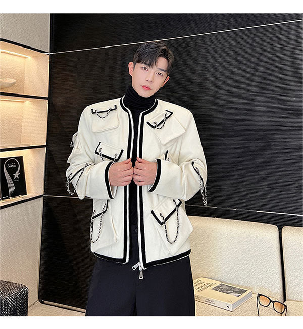 Autumn And Winter Classic Style Temperament Multi-pocket Chain Heavy Industry Coat