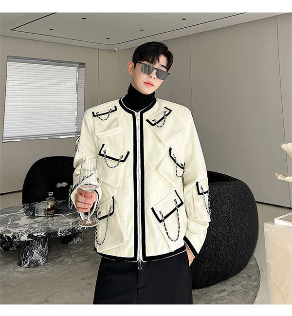 Autumn And Winter Classic Style Temperament Multi-pocket Chain Heavy Industry Coat