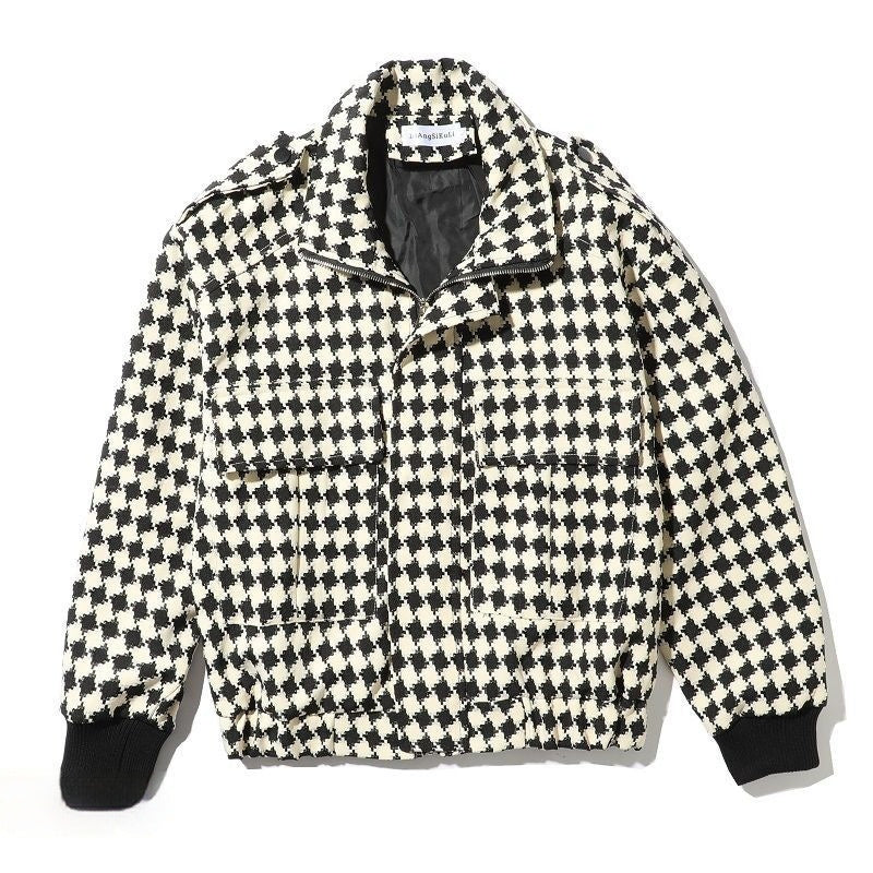 British Style Men's Houndstooth Coat Men's High-grade Short Jacket Autumn And Winter