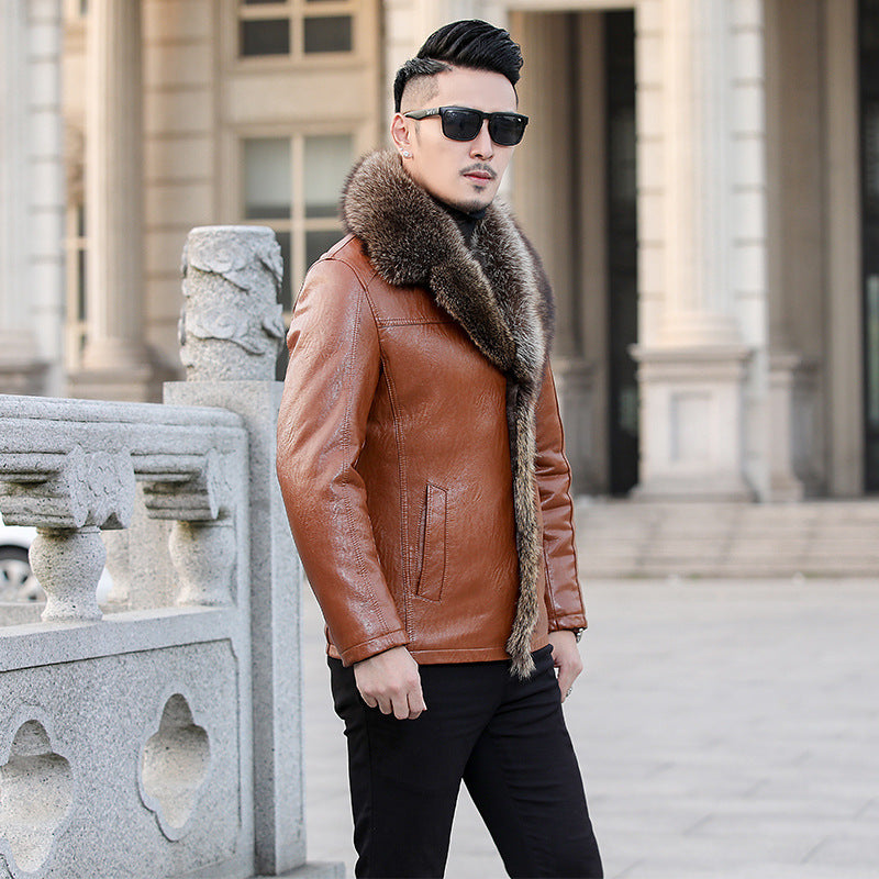 Men's Winter Thickened Leather Jacket Coat