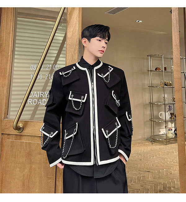 Autumn And Winter Classic Style Temperament Multi-pocket Chain Heavy Industry Coat