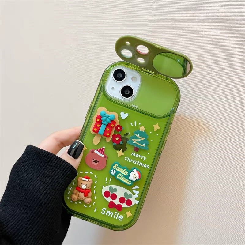 Xmas Santa Claus Cute Elk Hat Pendant Flip Christmas Phone Case For I Phone 15 14 13 12 11 Pro Max Pro