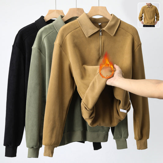 Fashion Lapel Half-zip Sweatshirt Winter Warm Fleece Long Sleeve Top Men's Clothing